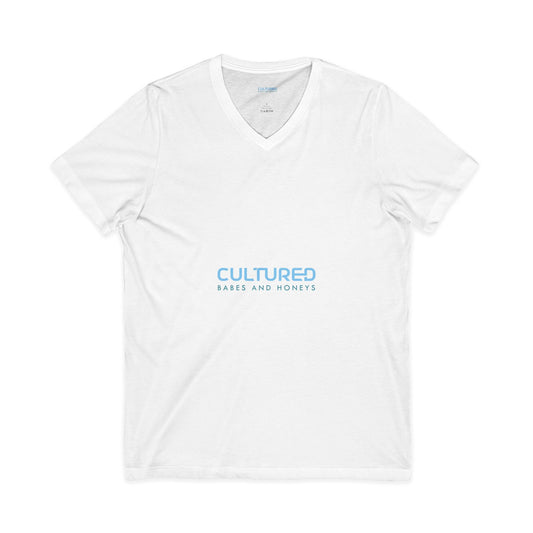 Cultured V-Neck Tee — "Cultured Babes and Honeys" Minimal Logo Shirt