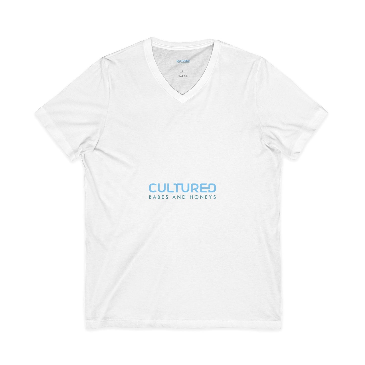 Cultured V-Neck Tee — "Cultured Babes and Honeys" Minimal Logo Shirt
