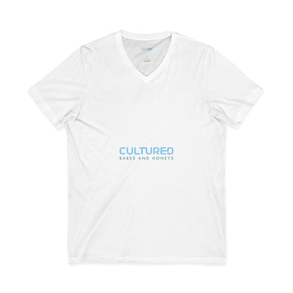 Cultured V-Neck Tee — "Cultured Babes and Honeys" Minimal Logo Shirt