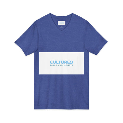 Cultured V-Neck Tee — "Cultured Babes and Honeys" Minimal Logo Shirt