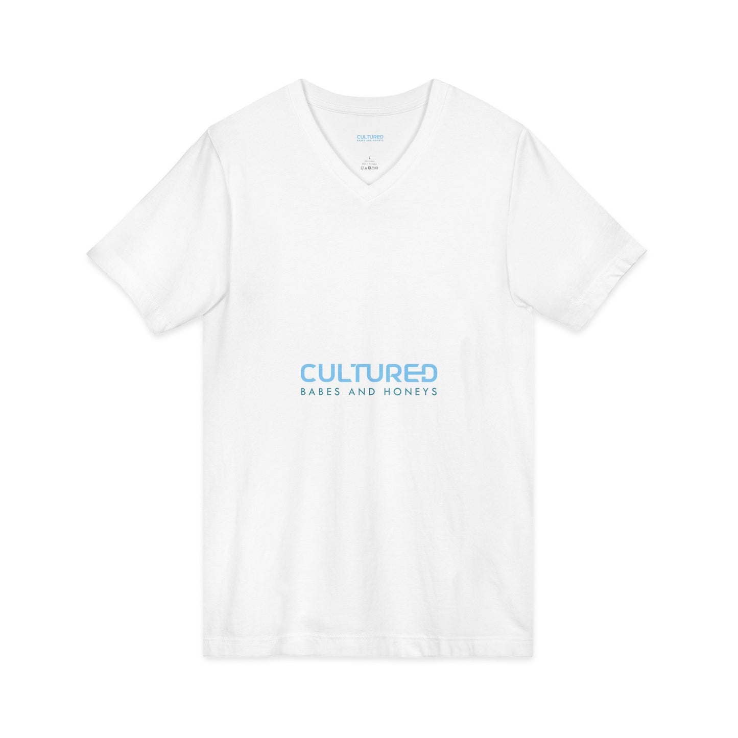 Cultured V-Neck Tee — "Cultured Babes and Honeys" Minimal Logo Shirt