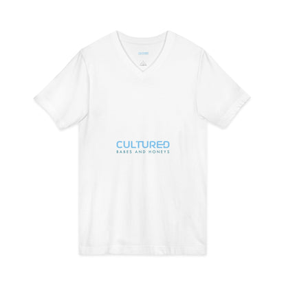 Cultured V-Neck Tee — "Cultured Babes and Honeys" Minimal Logo Shirt