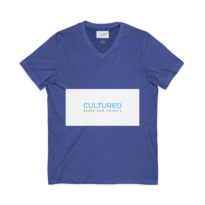 Cultured V-Neck Tee — "Cultured Babes and Honeys" Minimal Logo Shirt