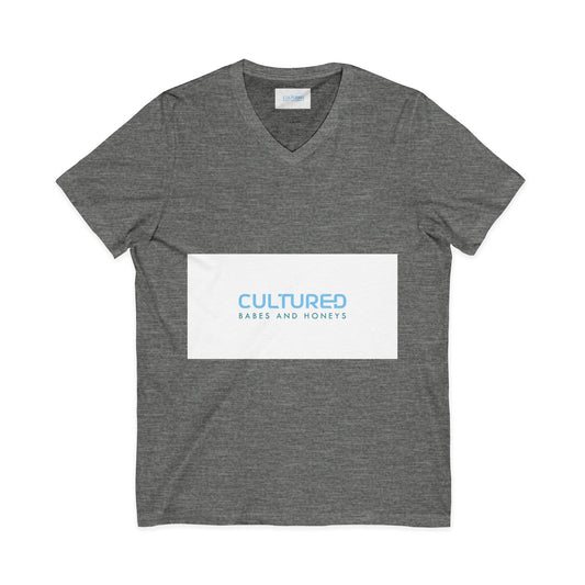Cultured V-Neck Tee — "Cultured Babes and Honeys" Minimal Logo Shirt